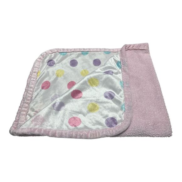 Nuby Light Pink Polka Dot Baby Blanket Sherpa Soft Purple Yellow White Blue - Picture 1 of 6
